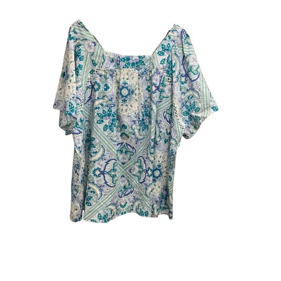 Lane Bryant Womens Swing Square Neck Peasant Blouse Blue Paisley Top 26/28 NWT - Picture 1 of 7